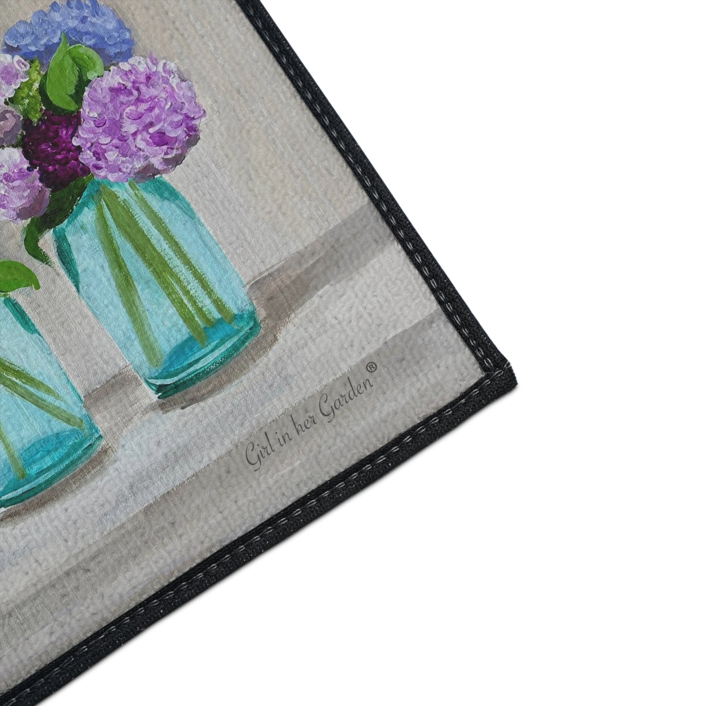 Hydrangeas in Mason Jars Rubber Floor Mat