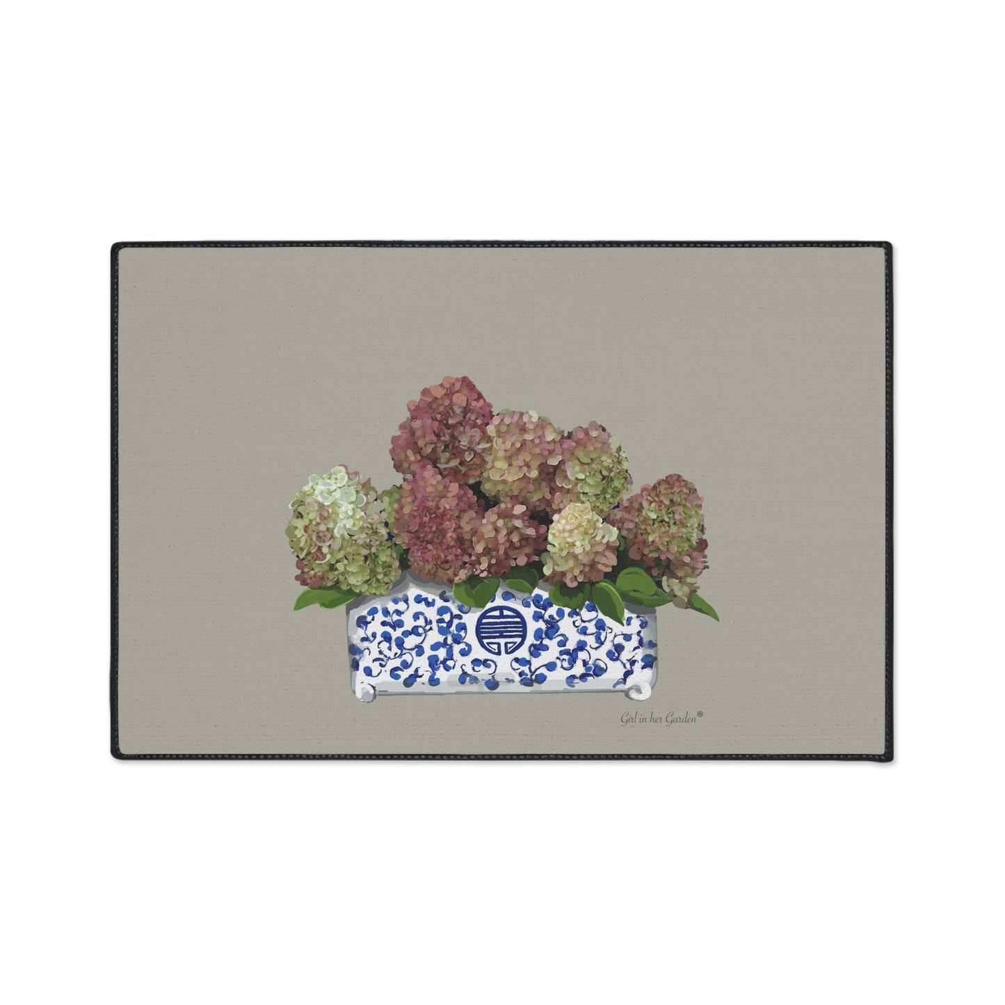 Beige Fall Hydrangea Planter Floor Mat