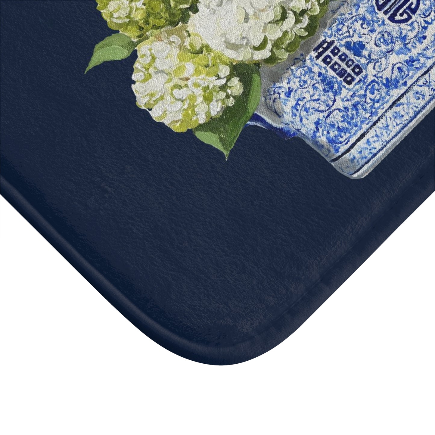 Kitchen, Bath Cushion Mat Navy Blue White Hydrangea Planter