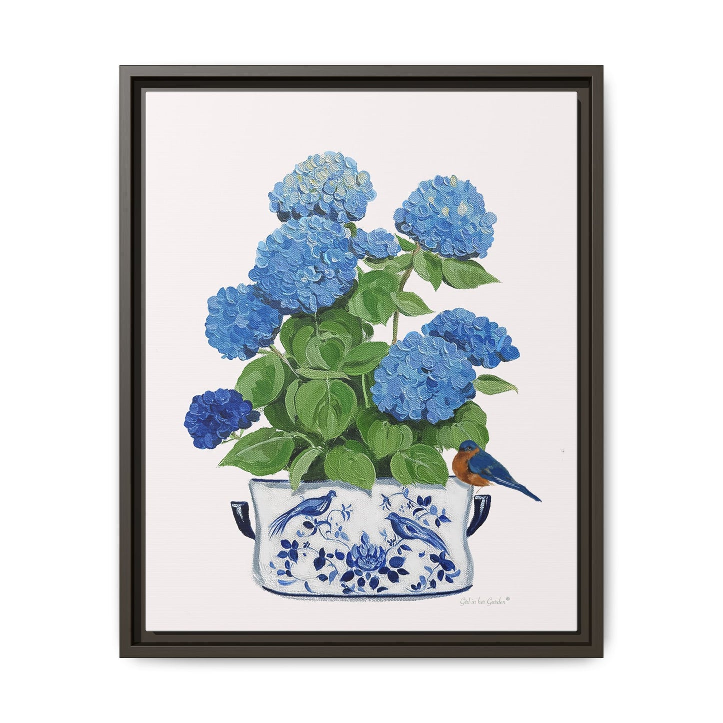 Blue Hydrangea & Songbirds Canvas Print