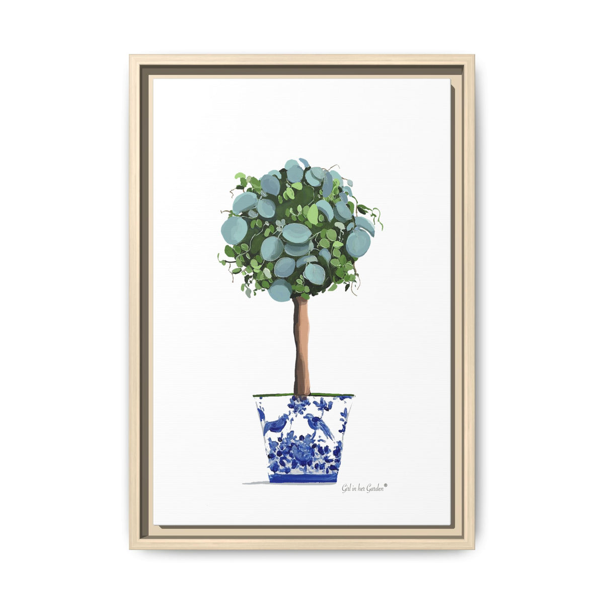 Blue & Green Eucalyptus Topiary Framed Canvas