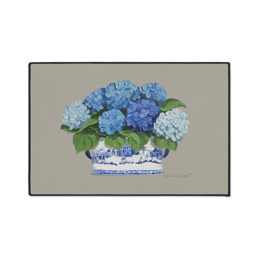 Blue Hydrangeas Chinoiserie Foot Planter Rubber Floor Mat