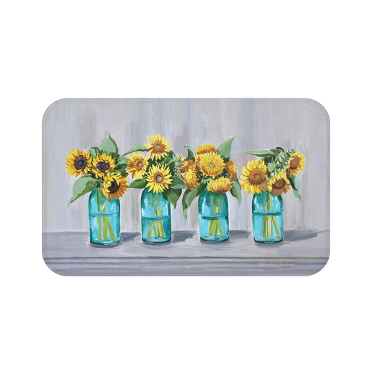 Kitchen, Bath Cushion Mat Sunflowers in Mason Jars