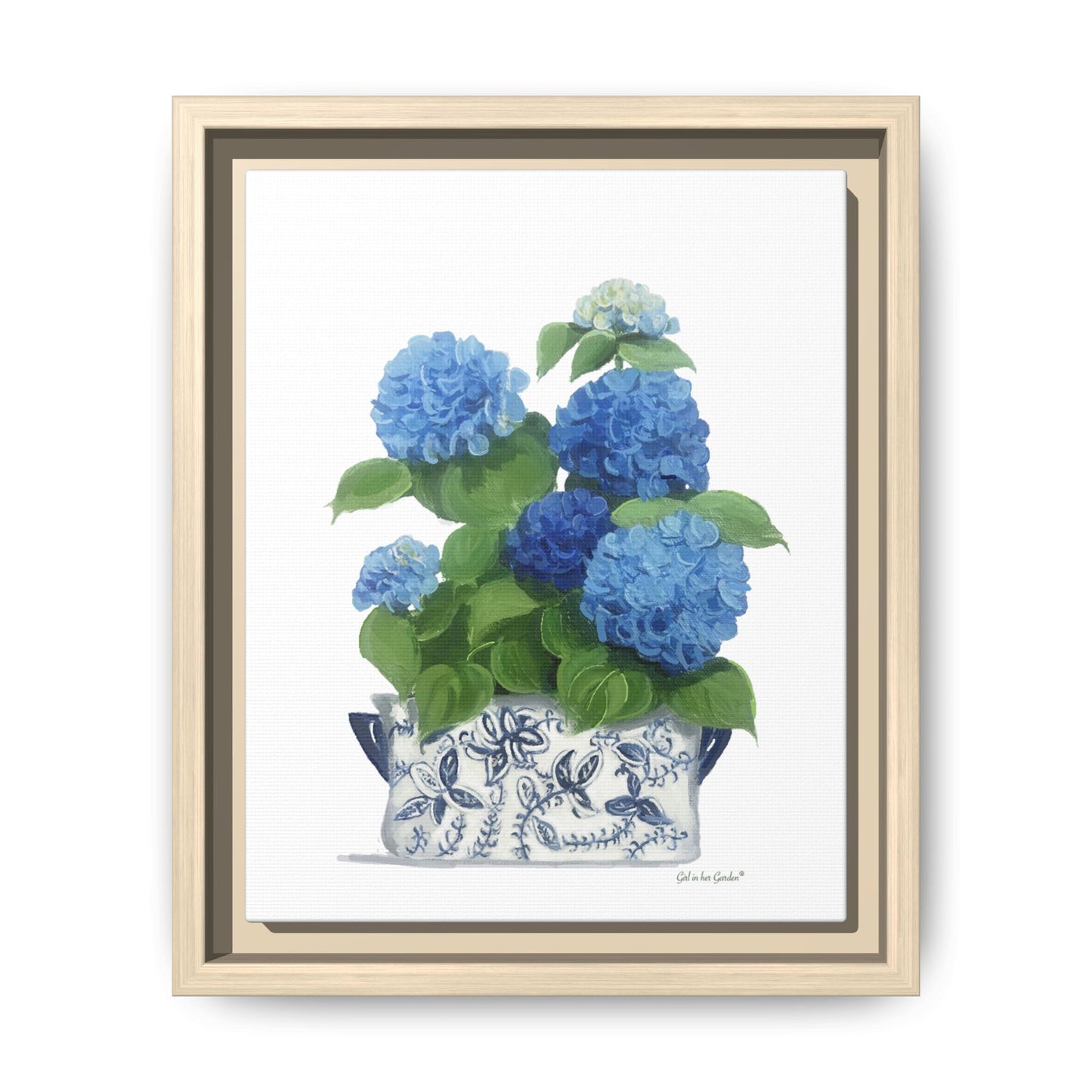 Blue Hydrangeas Chinoiserie, Framed Canvas