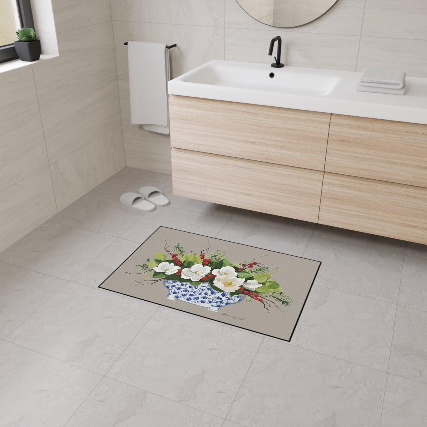 Beige Christmas Planter Rubber Floor Mat