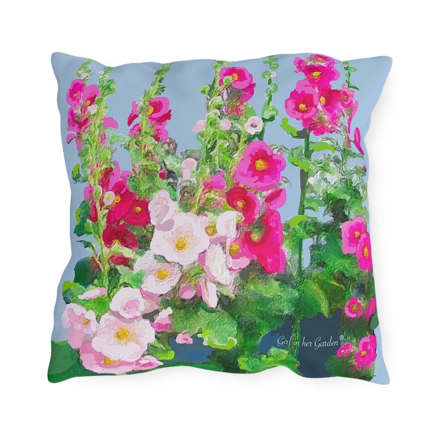 Outdoor Hollyhock Floral Pillow