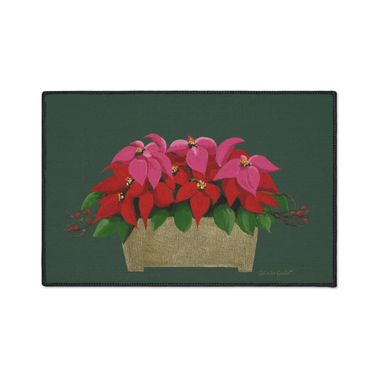 Pink & Red Poinsettias Rubber Floor Mat