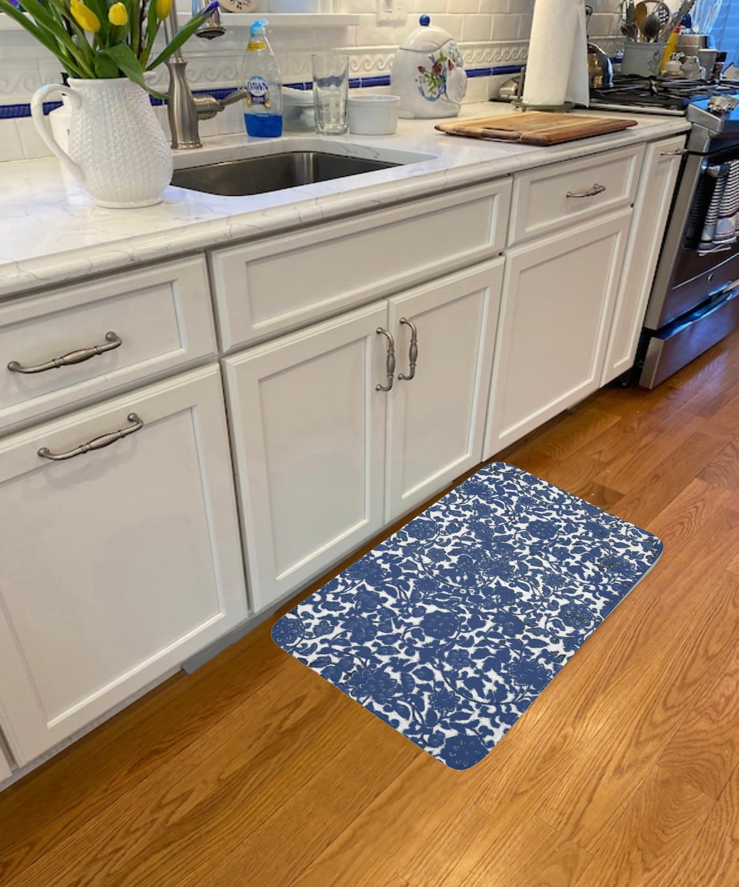 Kitchen, Bath Cushion Mat, Blue Chinoiserie