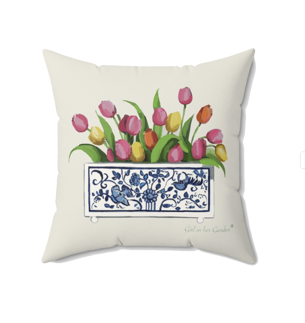 Tulip Floral Planter Pillow, Pillow Cover