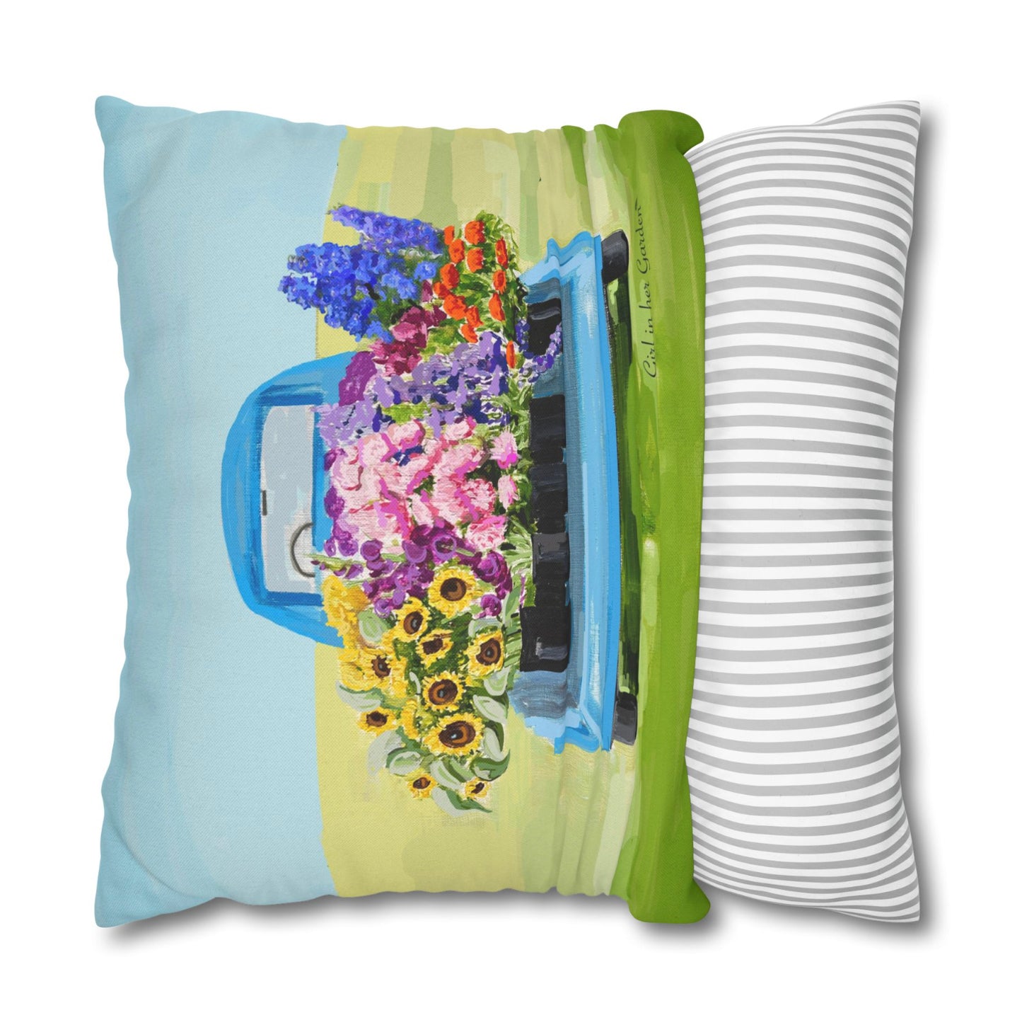 Flower Truck Throw Pillow, Pillow Cover