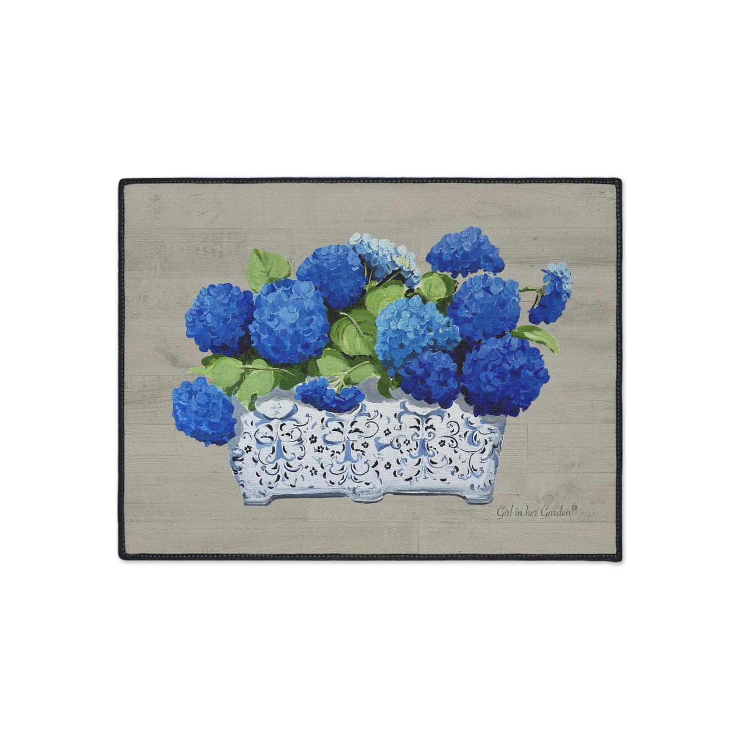 Beige Hydrangea Planter Rubber Floor Mat