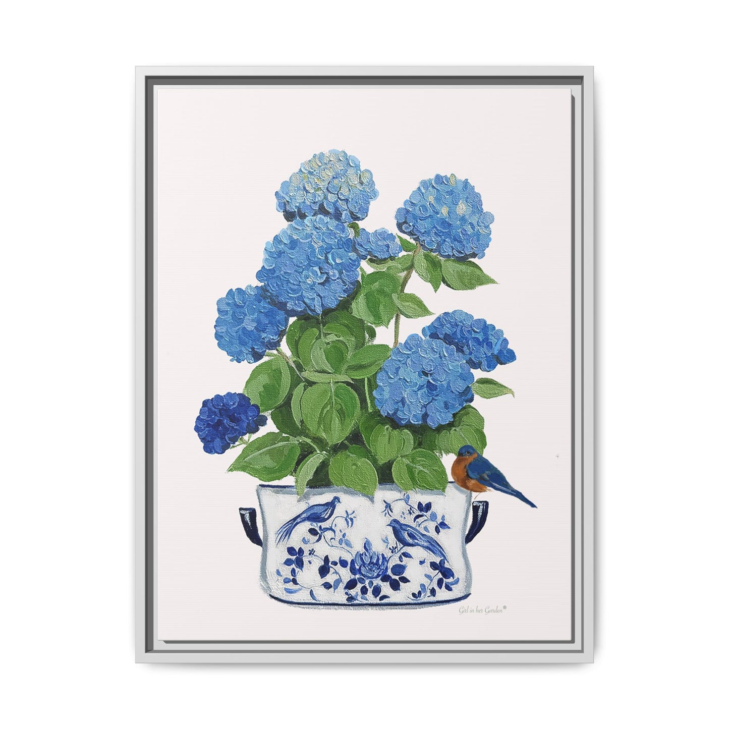 Blue Hydrangea & Songbirds Canvas Print