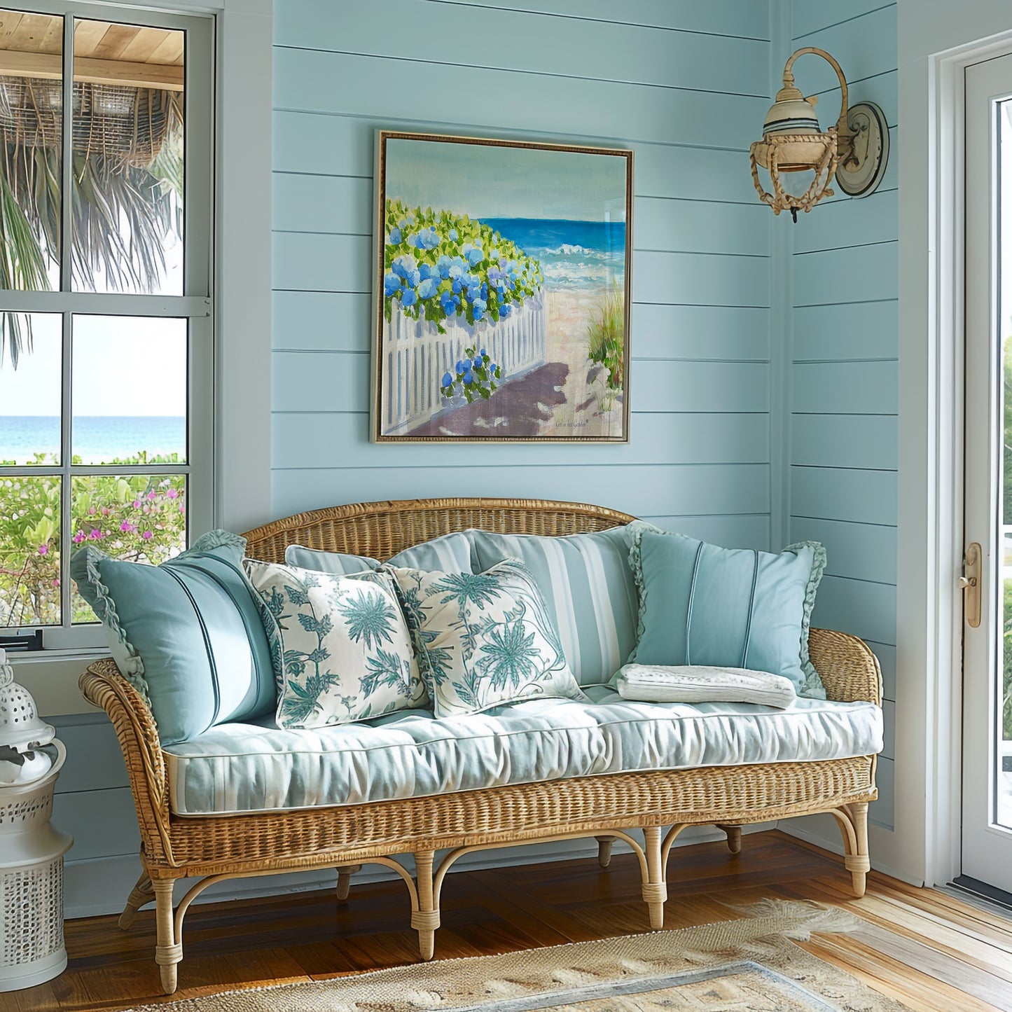 Coastal Hydrangeas on a Beach Path Unframed Poster or Canvas
