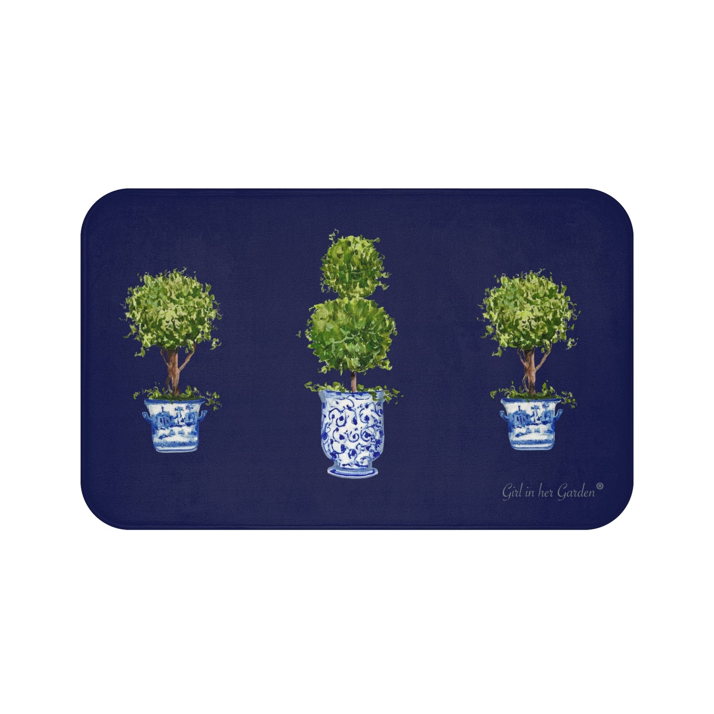 Kitchen, Bath Cushion Mat Navy Triple Topiary