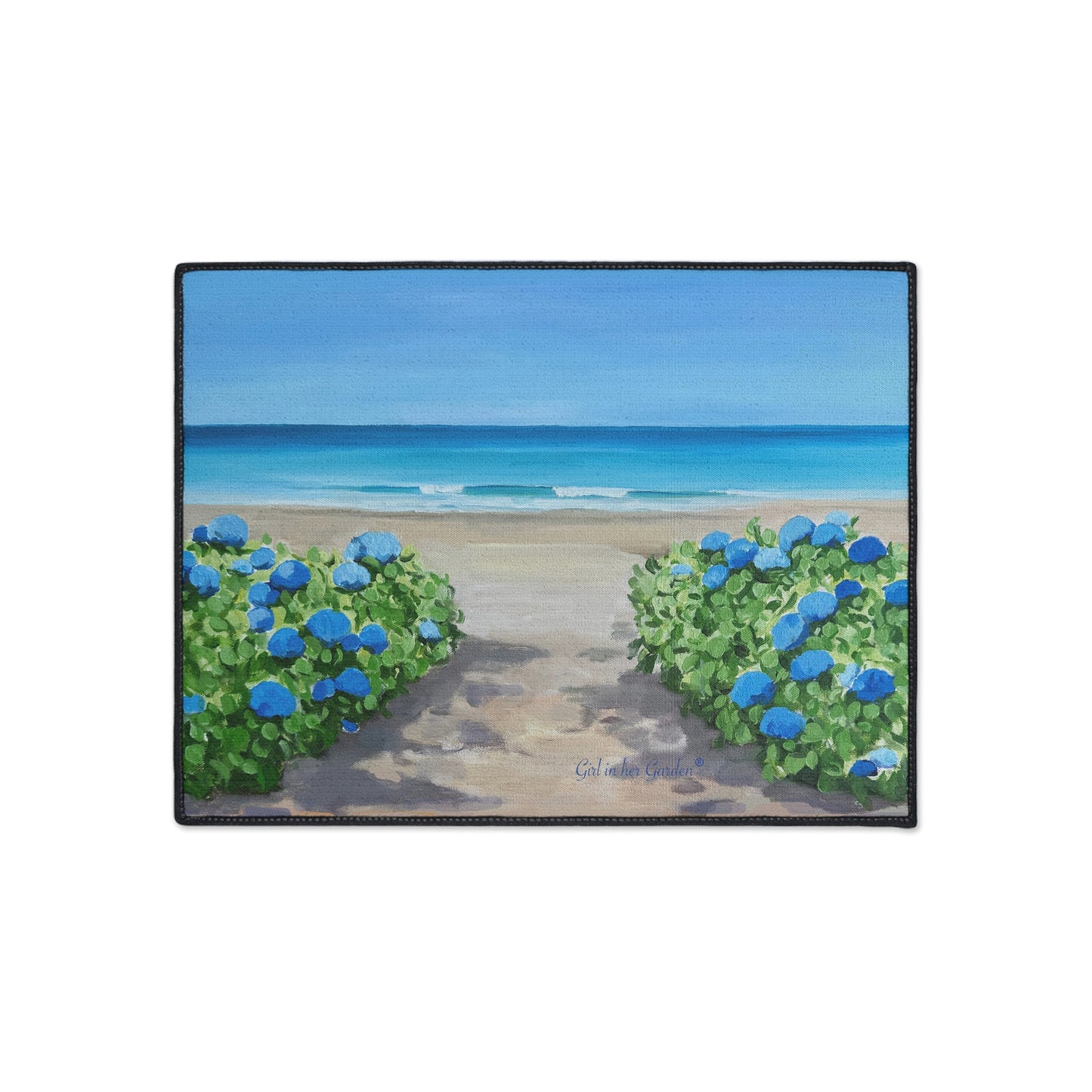 Hydrangeas on the Beach Rubber Floor Mat