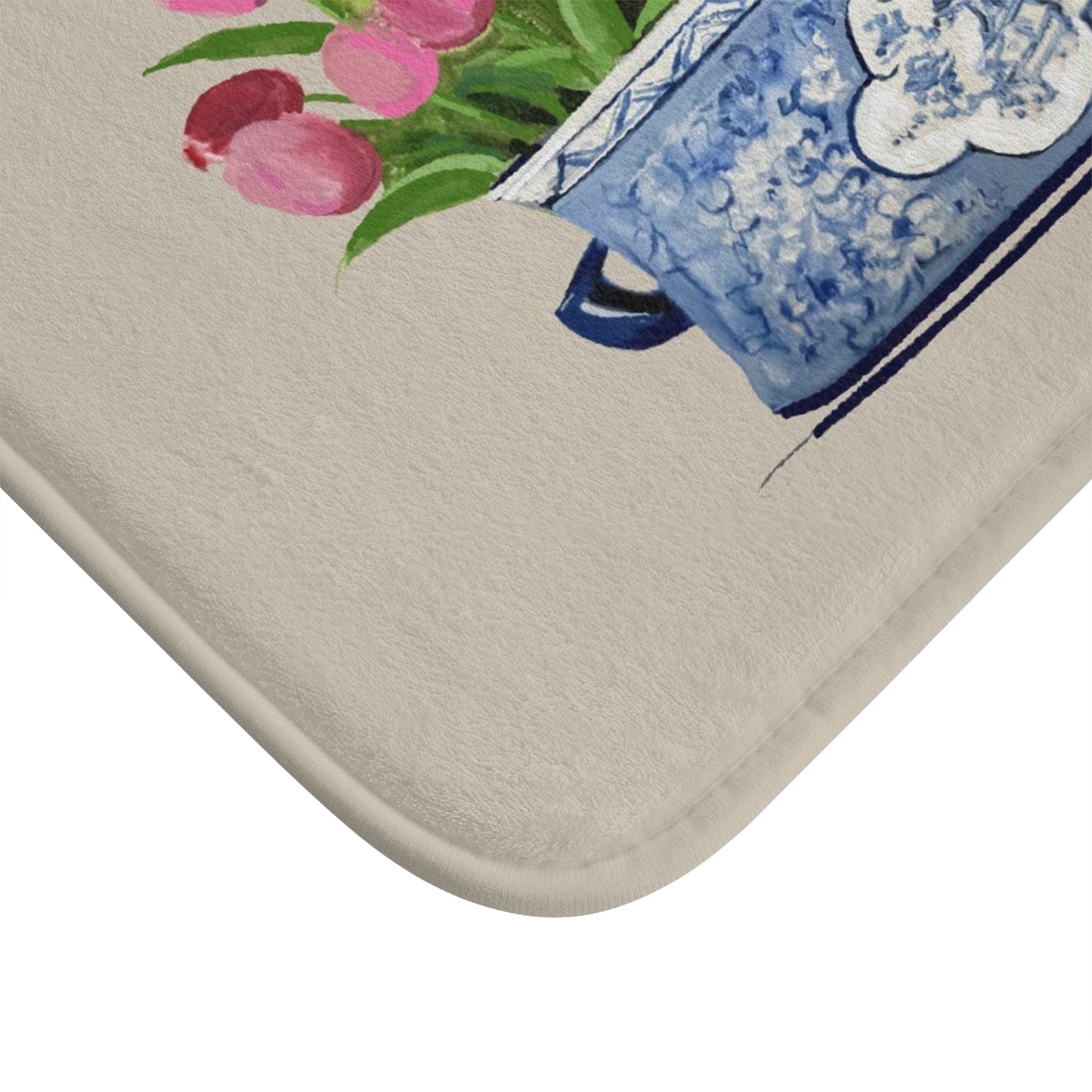 Kitchen, Bath Cushion Mat, Beige Tulip Chinoiserie  Planter