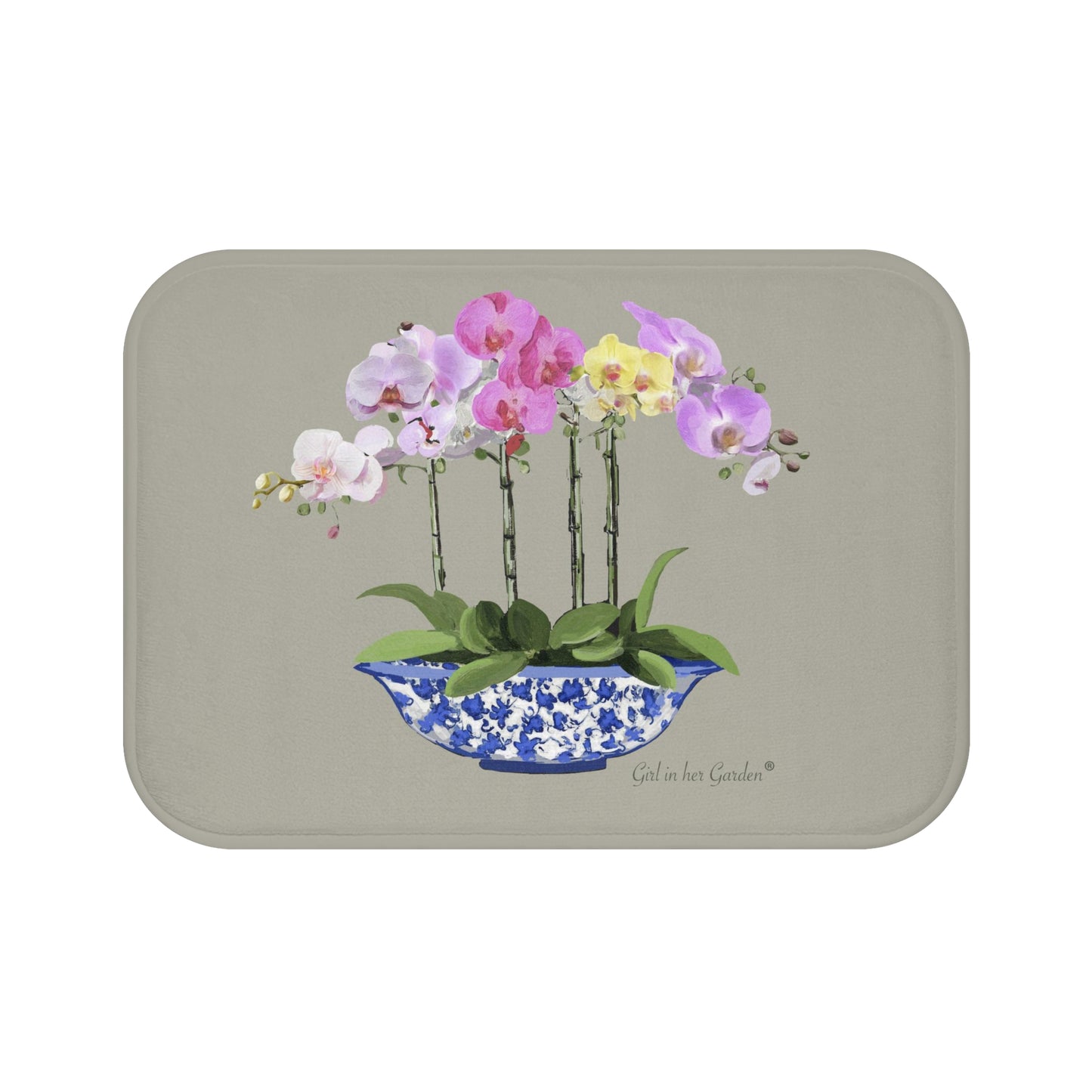 Kitchen, Bath  Cushion Mat, Beige Orchid Planter