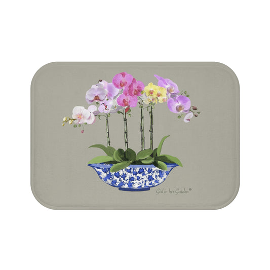 Kitchen, Bath  Cushion Mat, Beige Orchid Planter