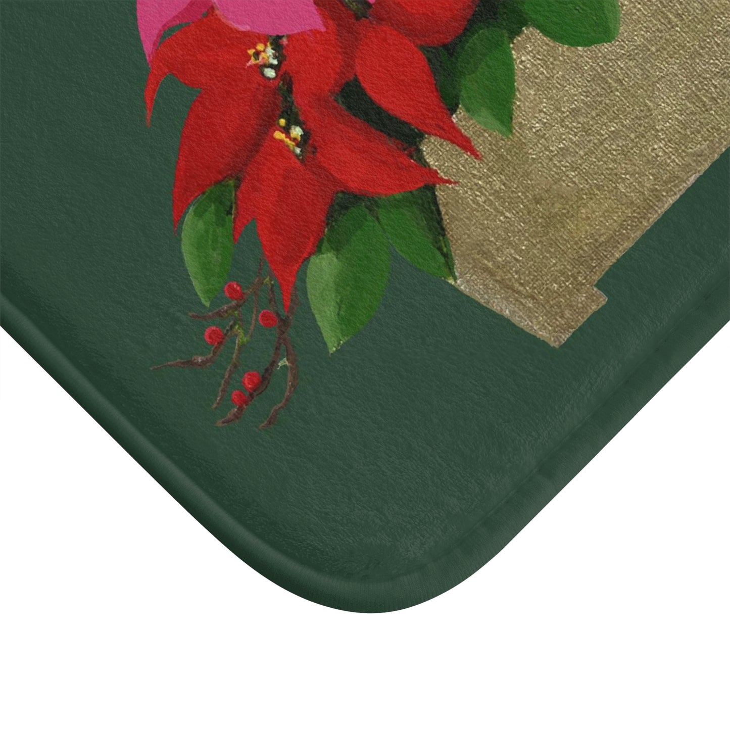 Kitchen, Bath Cushion Mat, Pink & Red Poinsettias Gold Planter