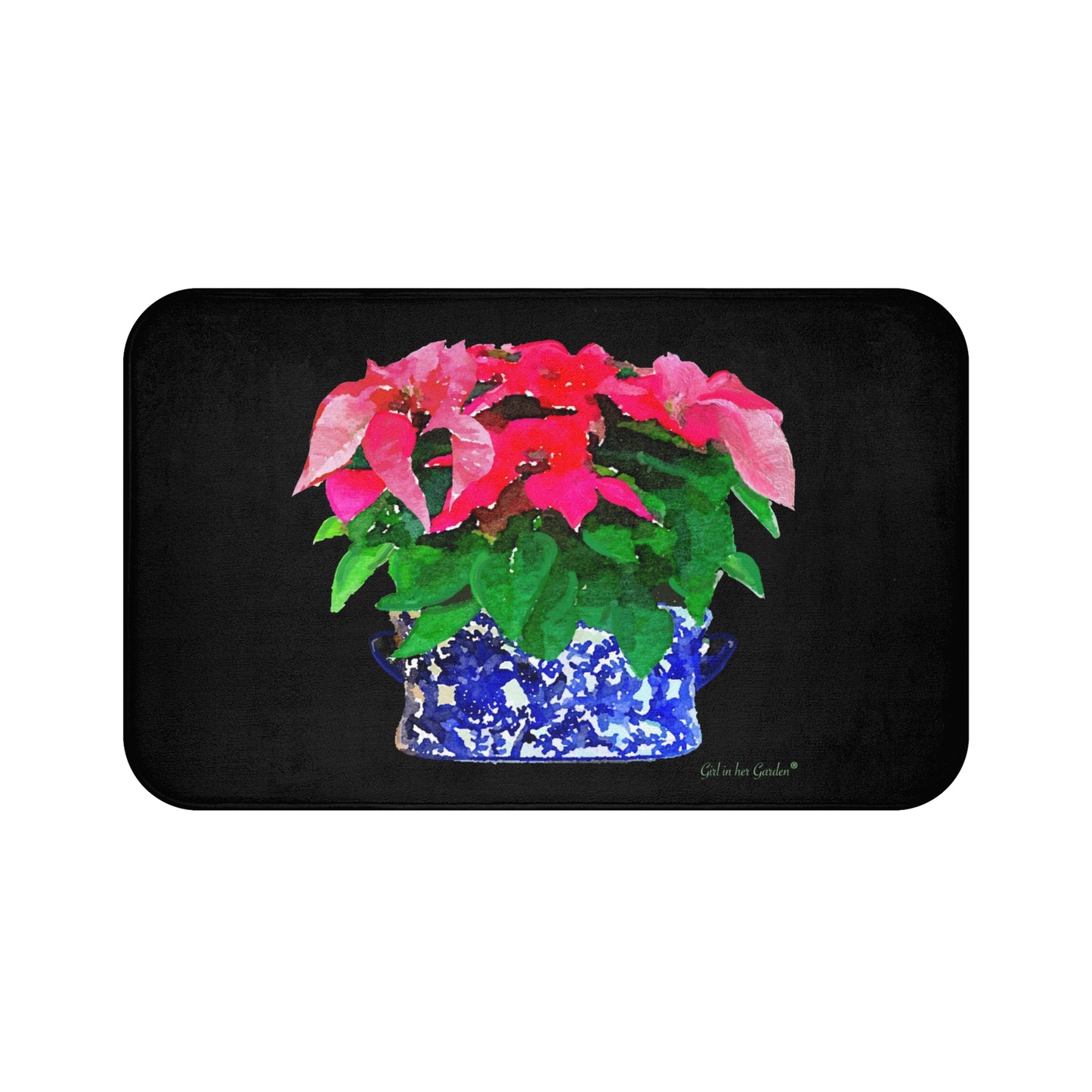 Kitchen, Bath Cushion Mat, Watercolor Poinsettias