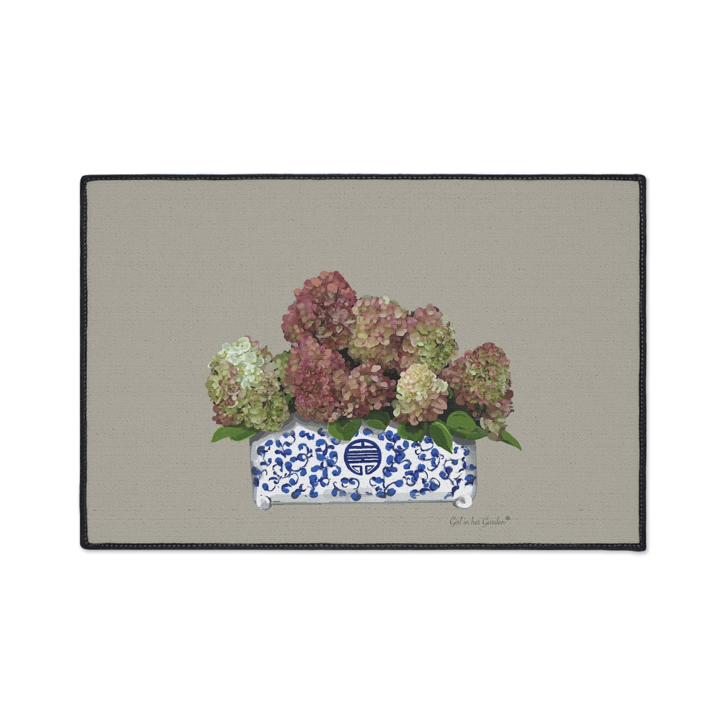 Beige Fall Hydrangea Planter Floor Mat