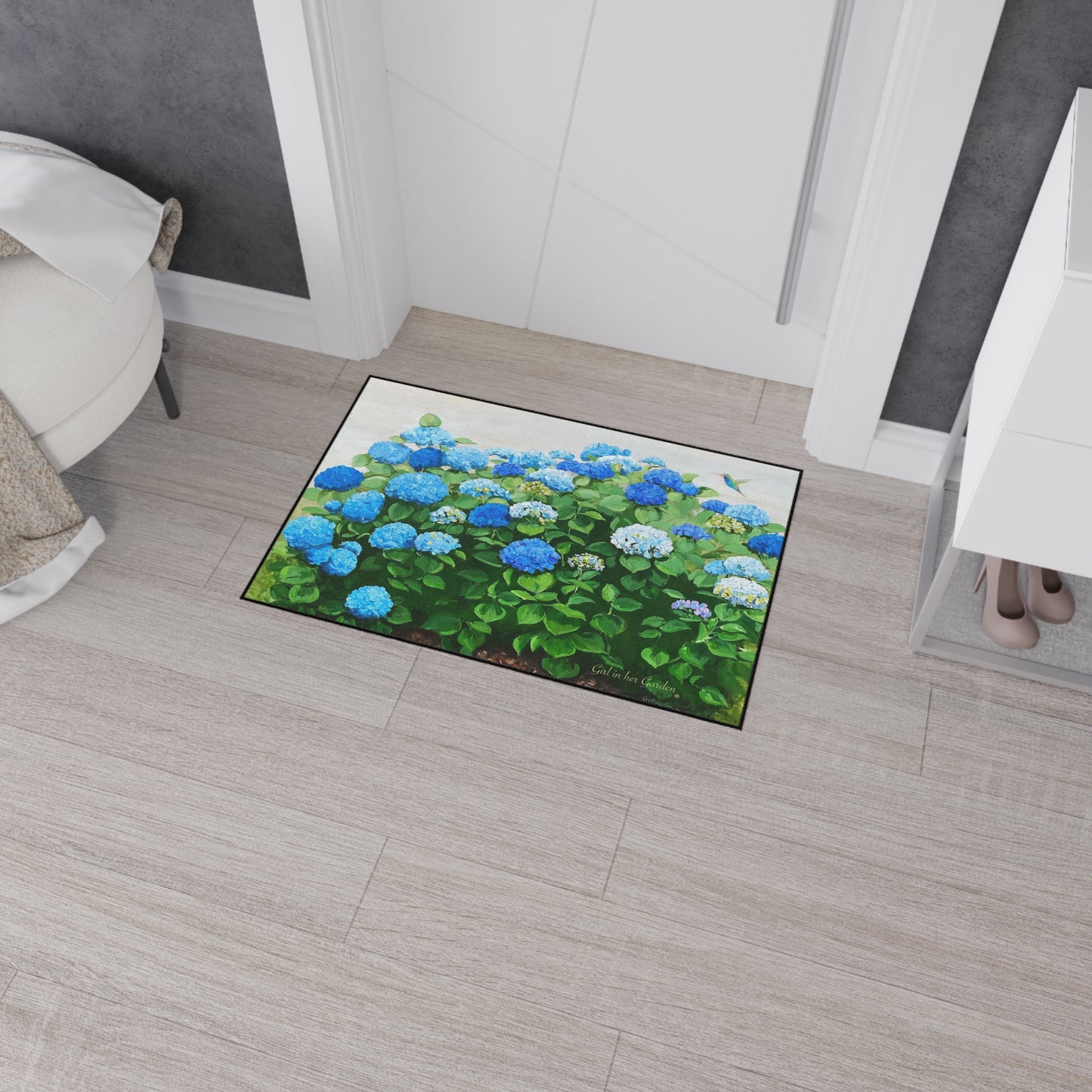 Blue Hydrangeas Rubber Floor Mat