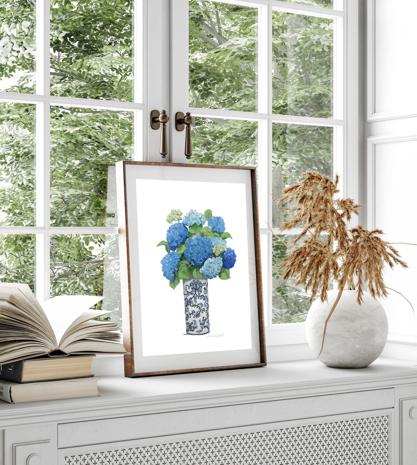 Blue Hydrangeas Chinoiserie Print on Canvas