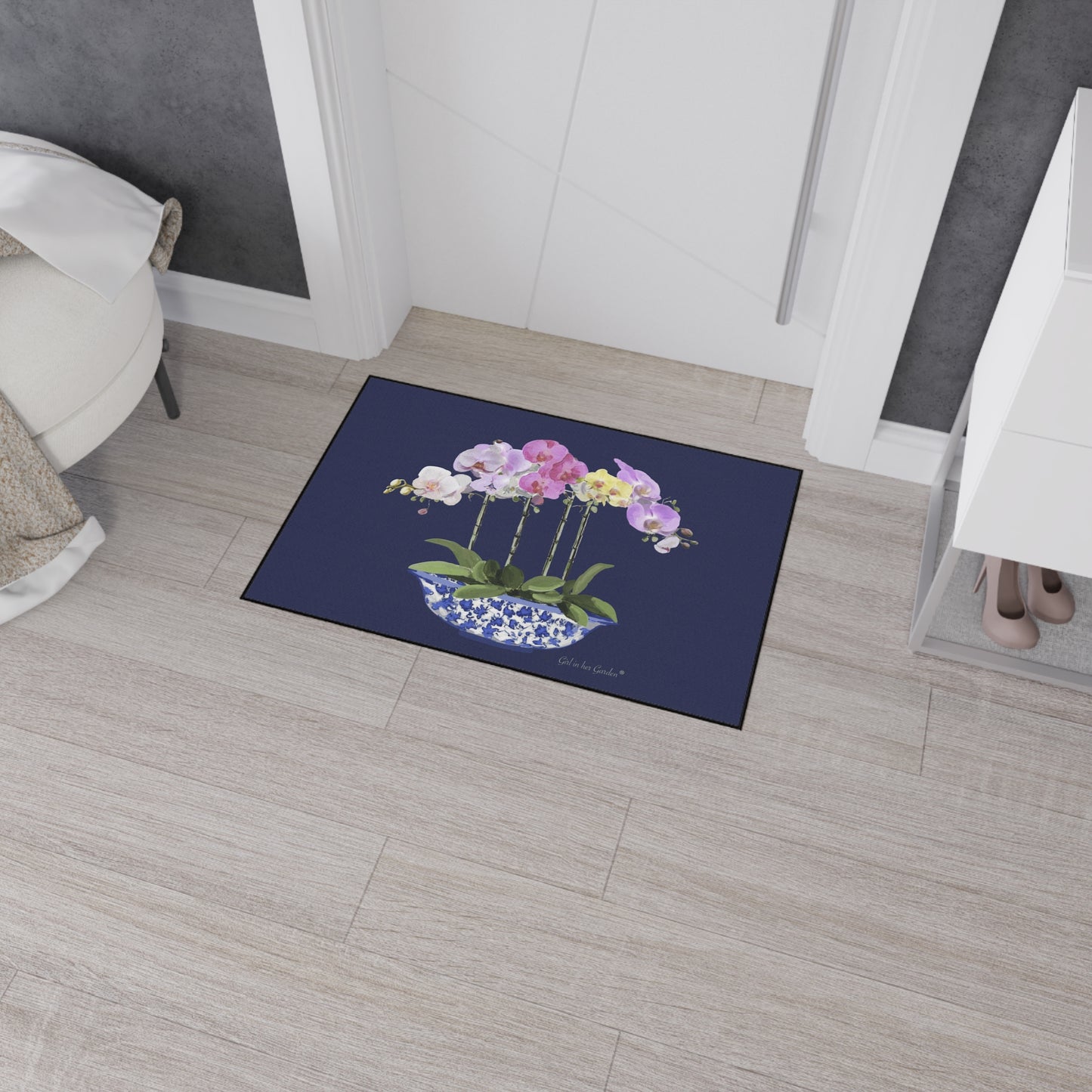Blue Orchid Planter Rubber Floor Mat