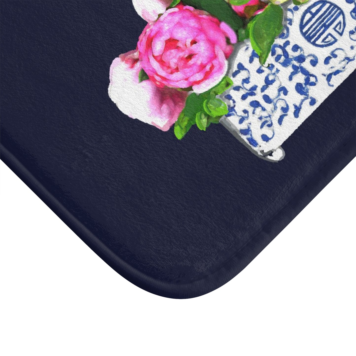 Navy Peonies Kitchen & Bath Mat