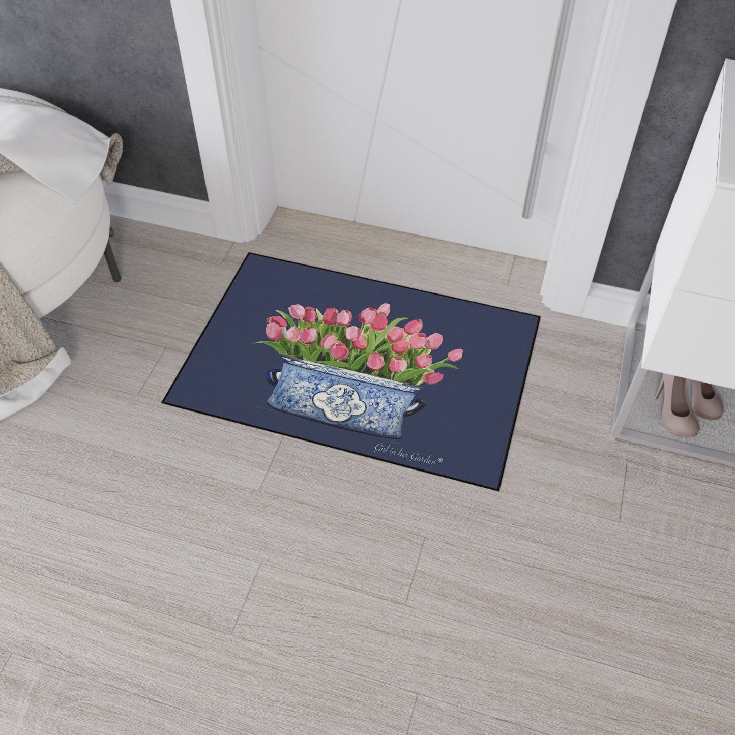 Navy Tulip Rubber Floor Mat