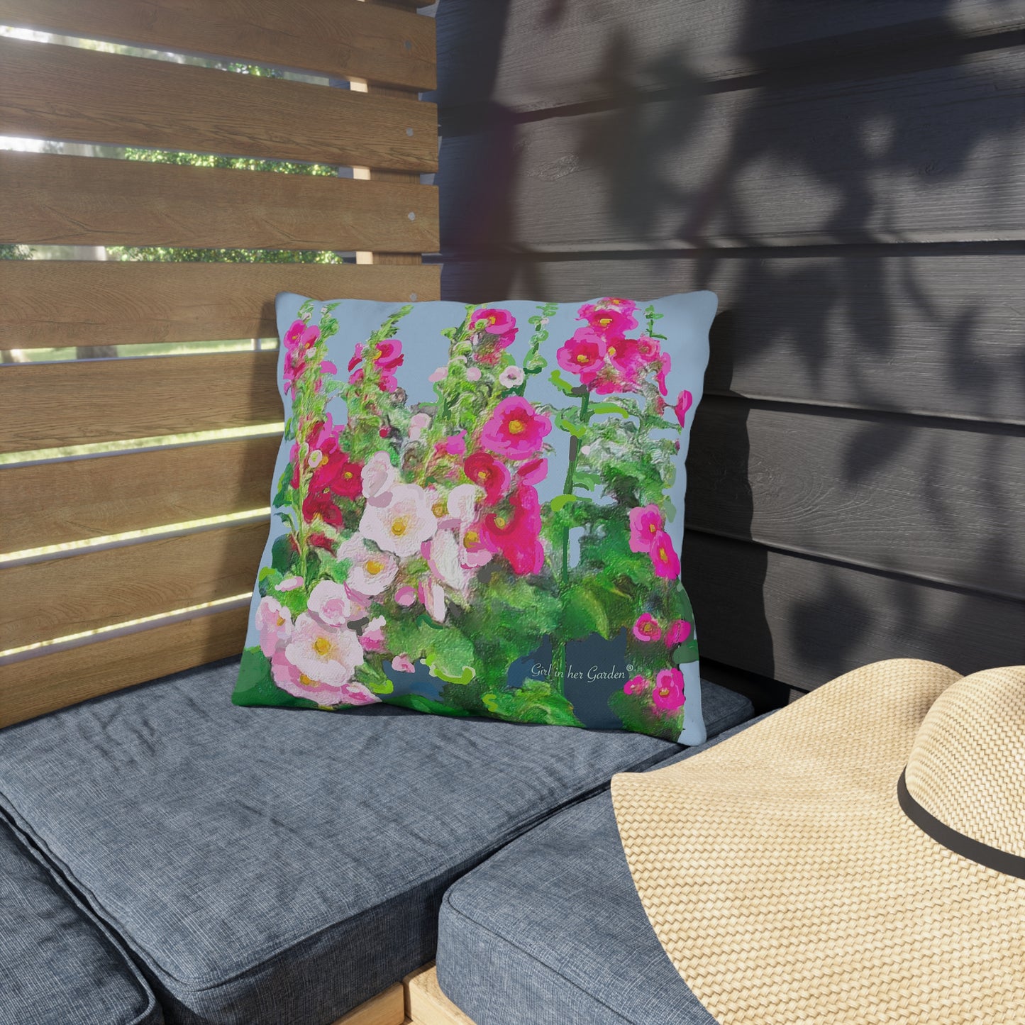 Outdoor Hollyhock Floral Pillow