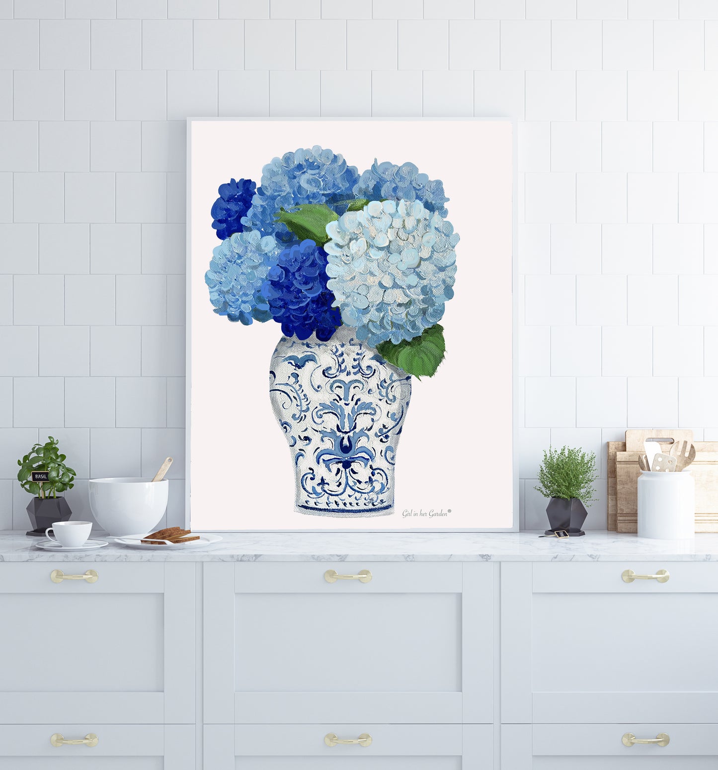 Blue Hydrangea Chinoiserie print Canvas