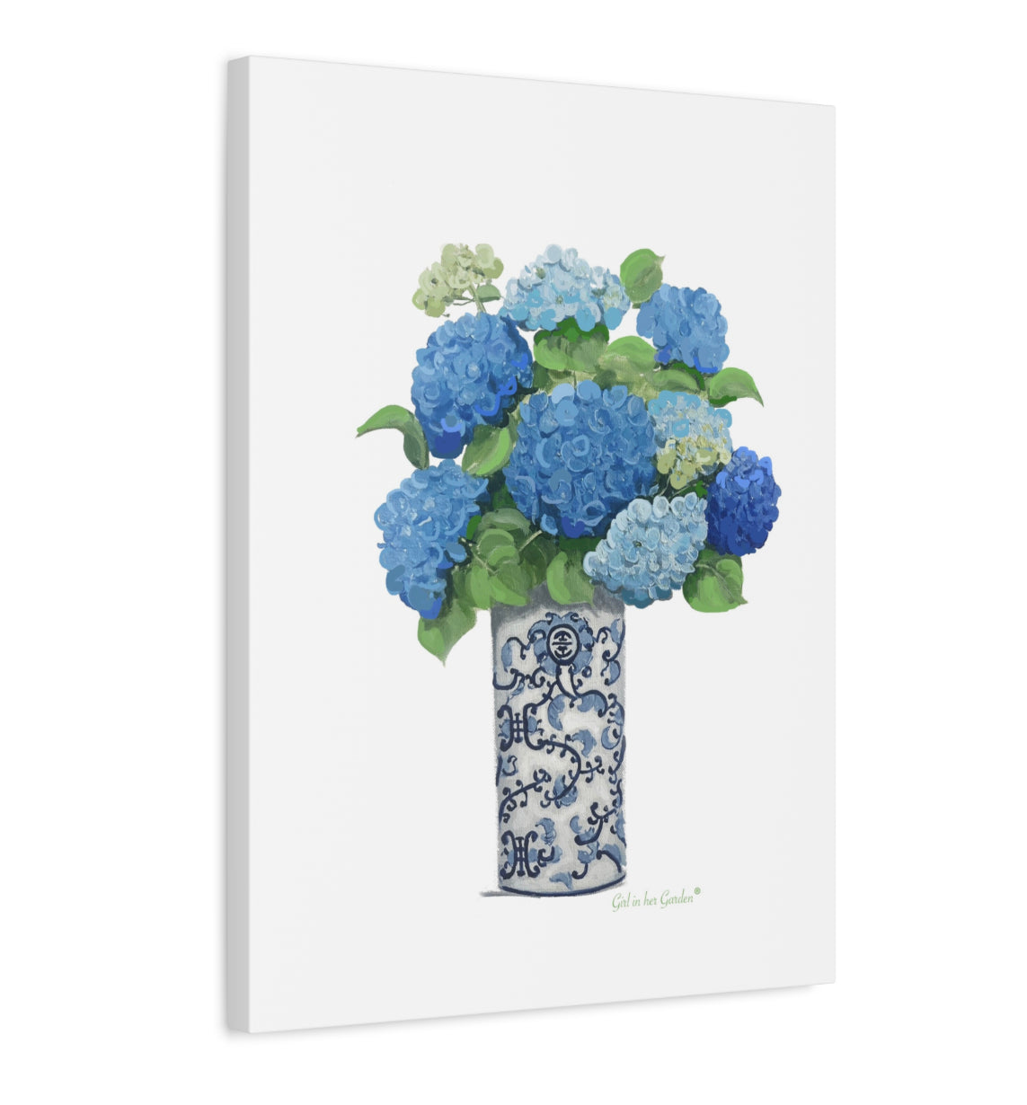 Blue Hydrangeas Chinoiserie Print on Canvas