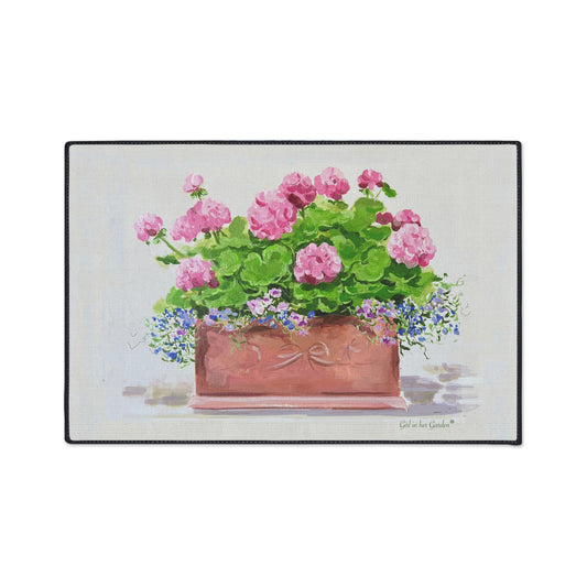 Painted Pink Geraniums Rubber Floor Mat