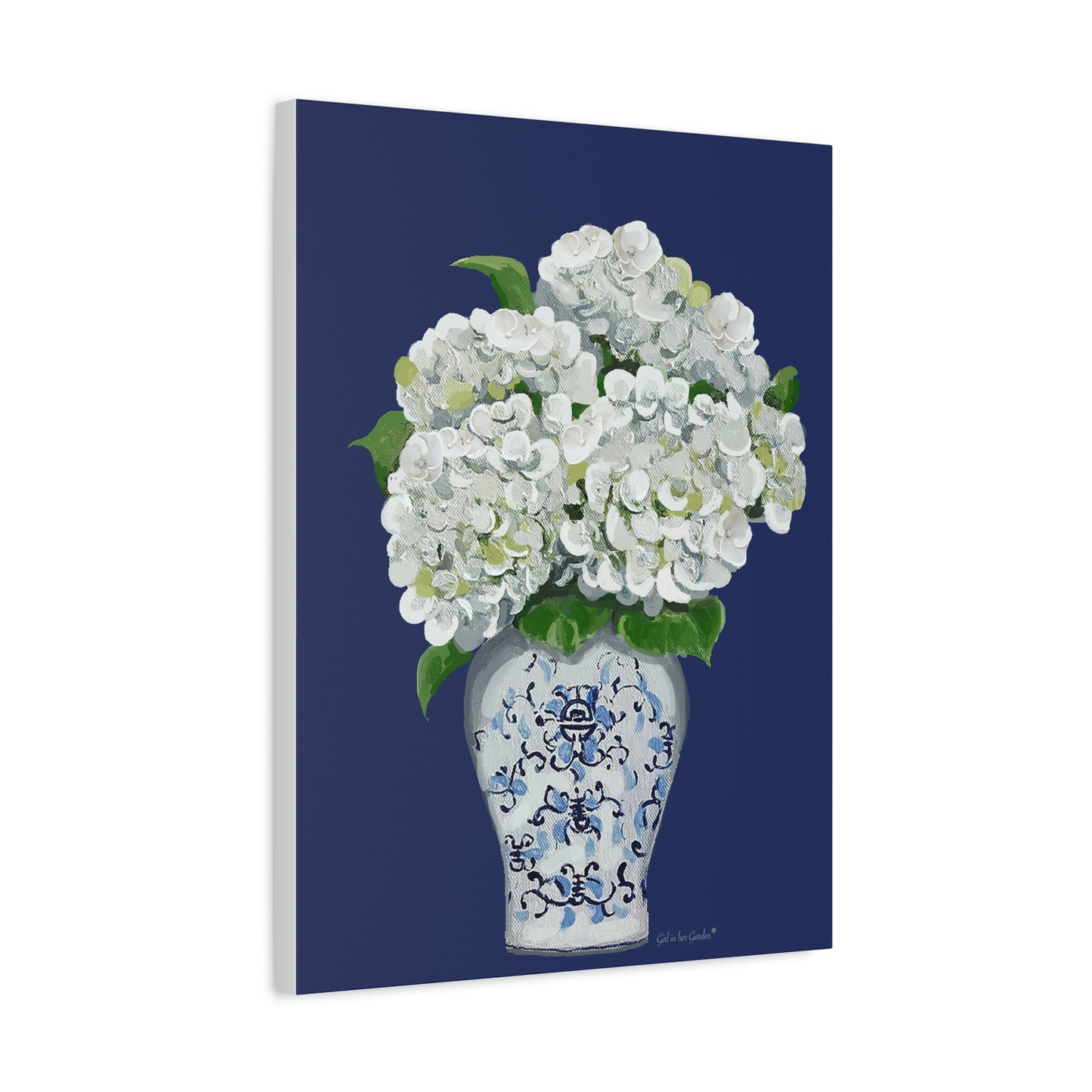 Navy White Hydrangea Canvas
