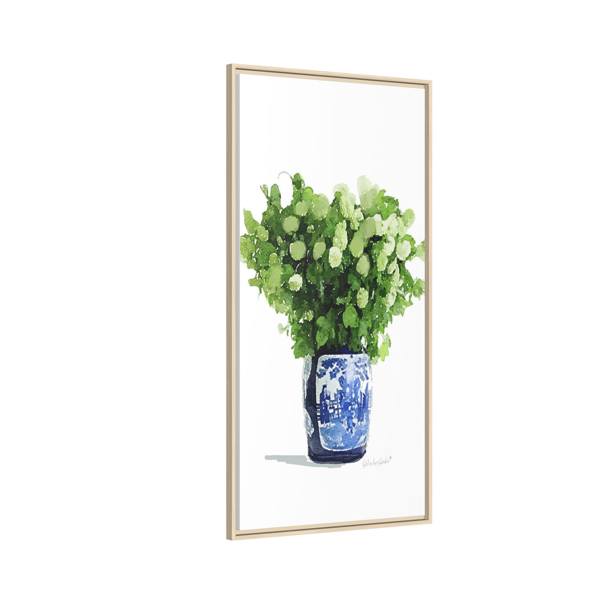 White Hydrangeas Chinoiserie #2, Framed Canvas