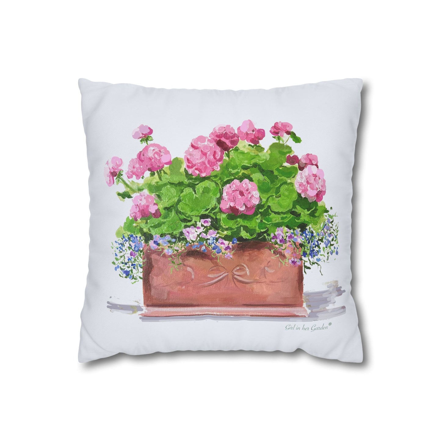Pink Geraniums Canvas Pillowcase