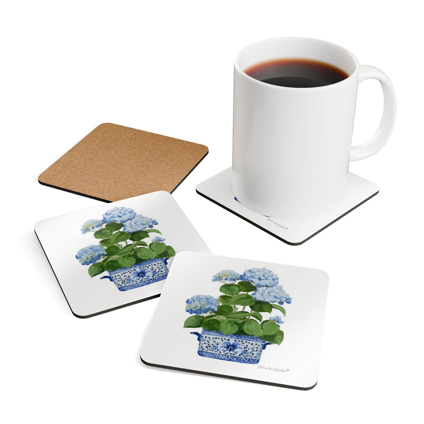 Hydrangea Corkwood Coaster Set