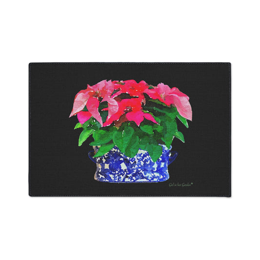 Watercolor Poinsettias Rubber Floor Mat