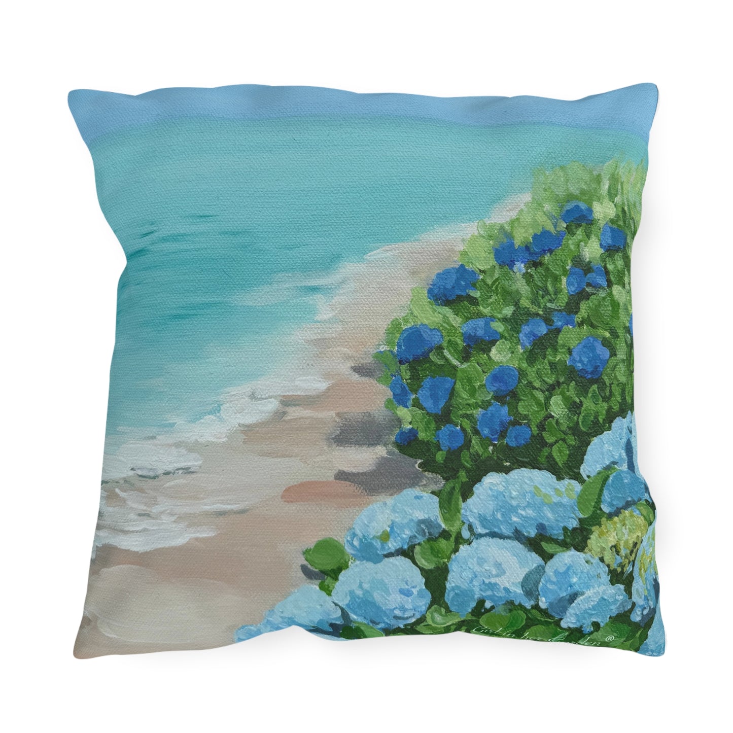 Hydrangeas on the Beach Outdoor Pillows