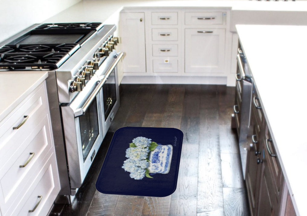 Kitchen, Bath Cushion Mat, Light Blue Hydrangea Planter