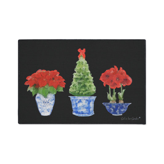 Heavy Duty Indoor Outdoor Rubber Floor Mat,  Christmas Trio Black