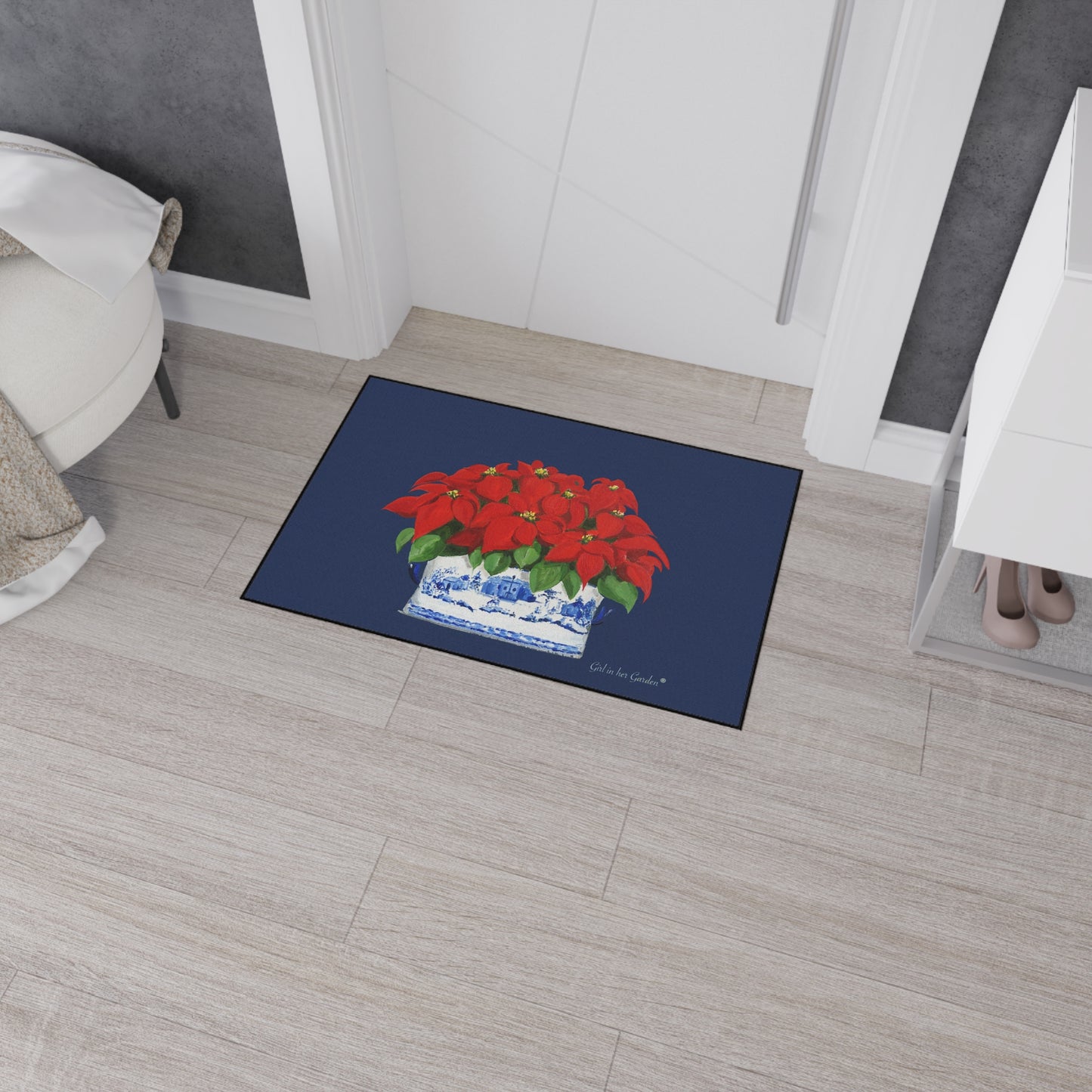 Christmas Poinsettias Rubber Floor Mat