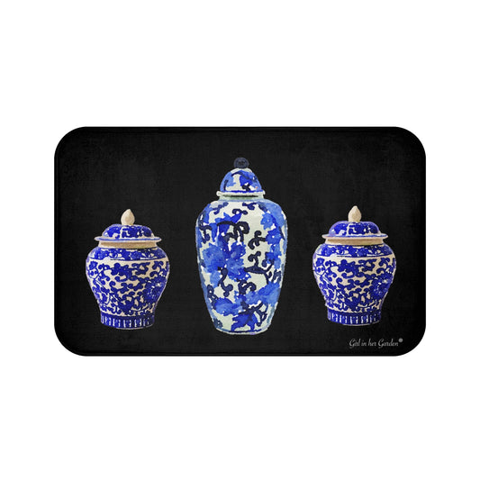 Kitchen, Bath Cushion Mat, Black Chinoiserie Vase