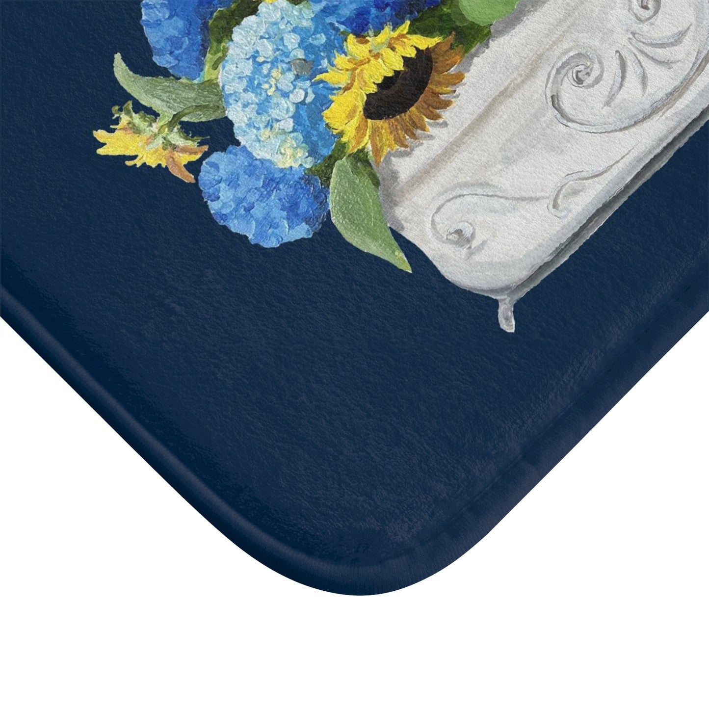 Kitchen, Bath  Cushion Mat, Navy Sunflowers & Hydrangeas Planter
