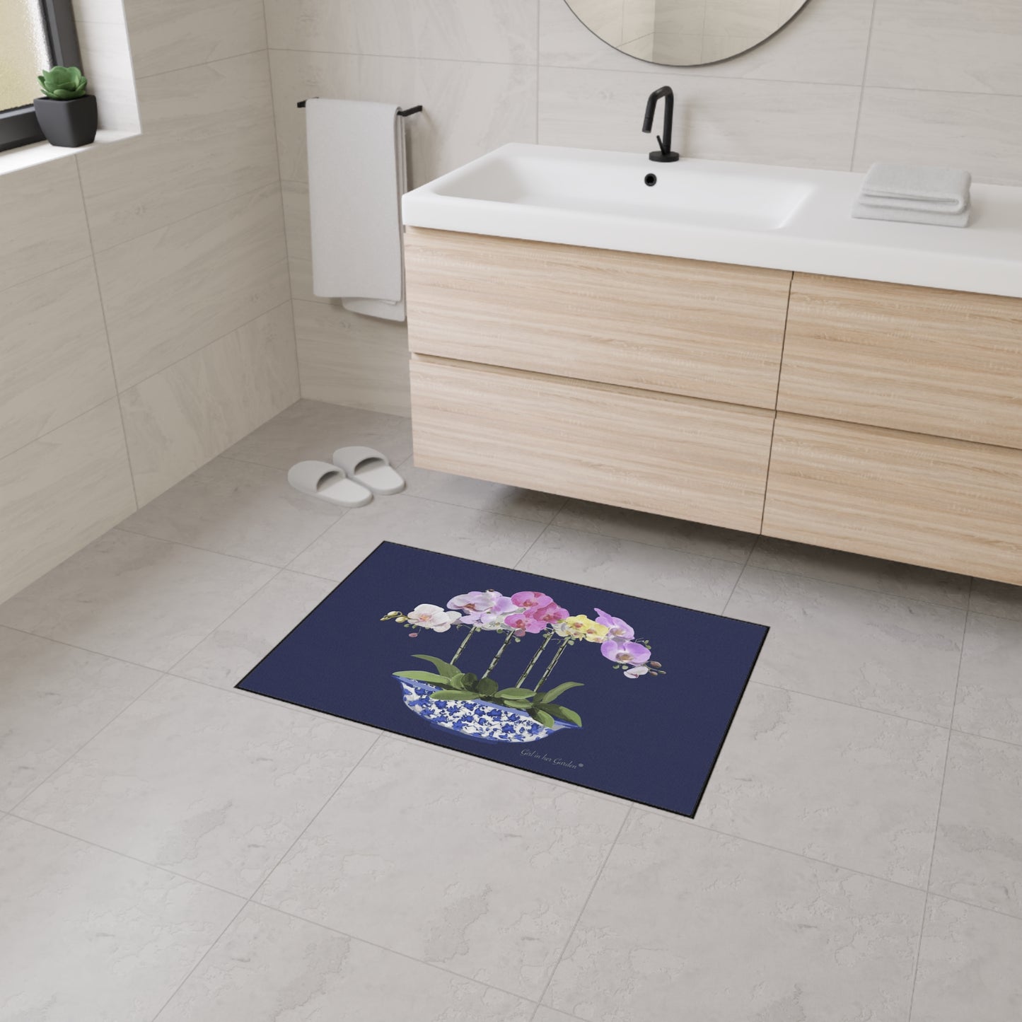 Blue Orchid Planter Rubber Floor Mat
