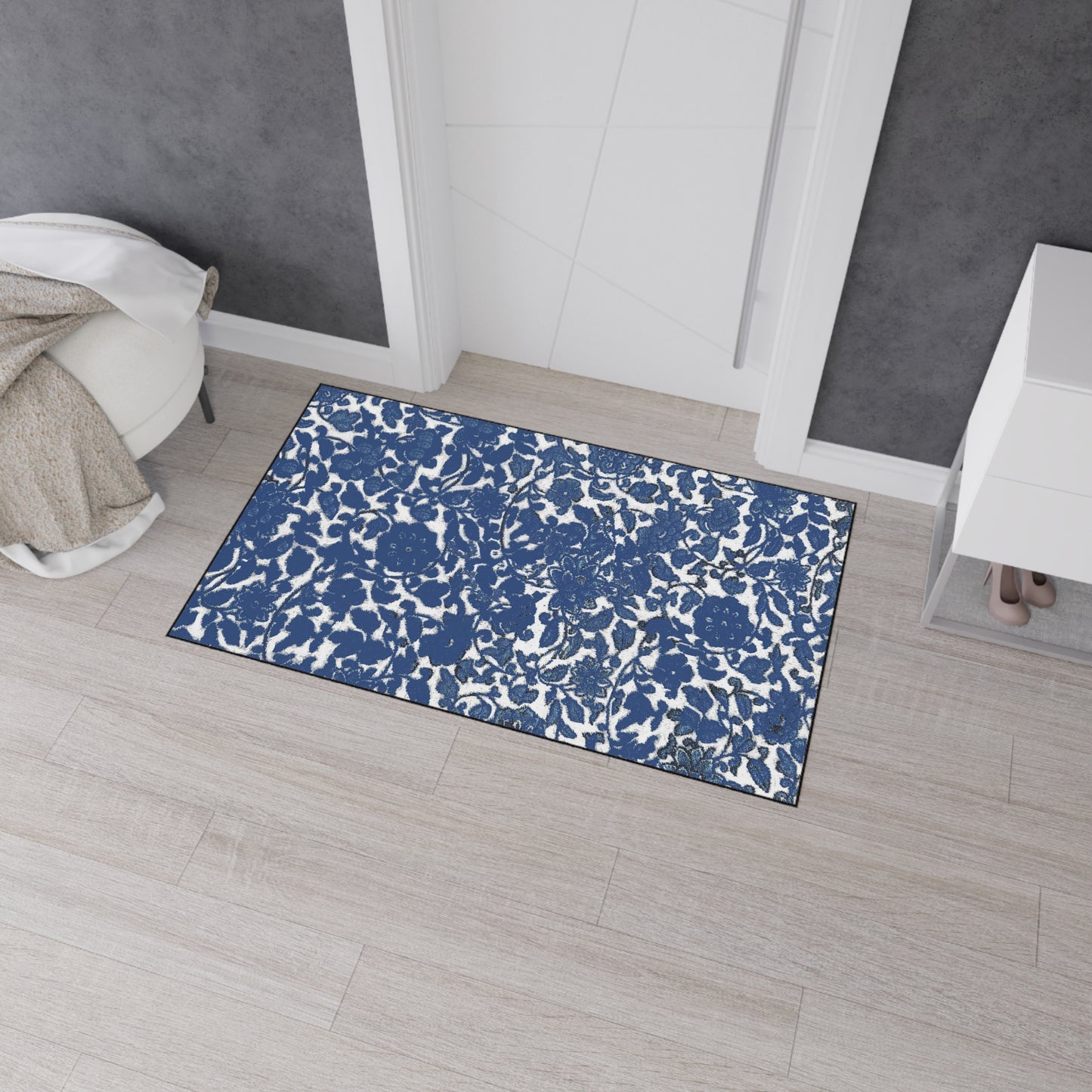 Blue Chinoiserie Rubber Floor Mat