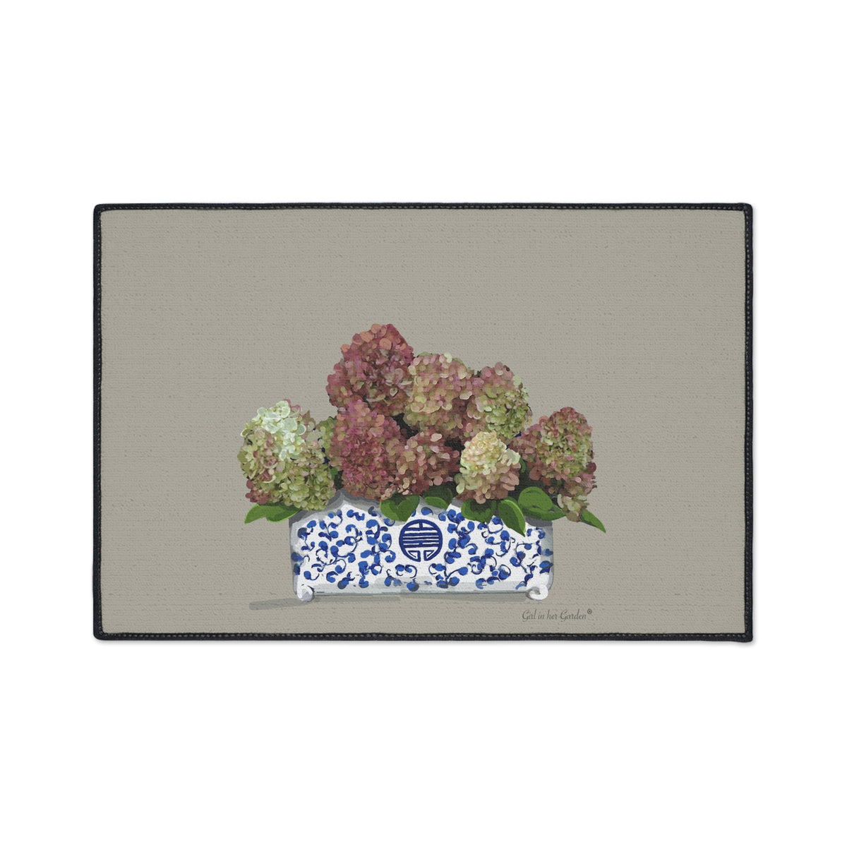 Beige Fall Hydrangea Planter Floor Mat