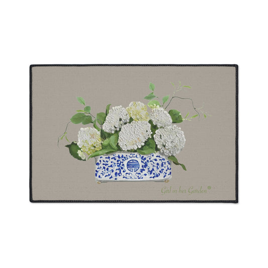 Heavy Duty Indoor Outdoor Rubber Floor Mat, Beige Chinoiserie Planter