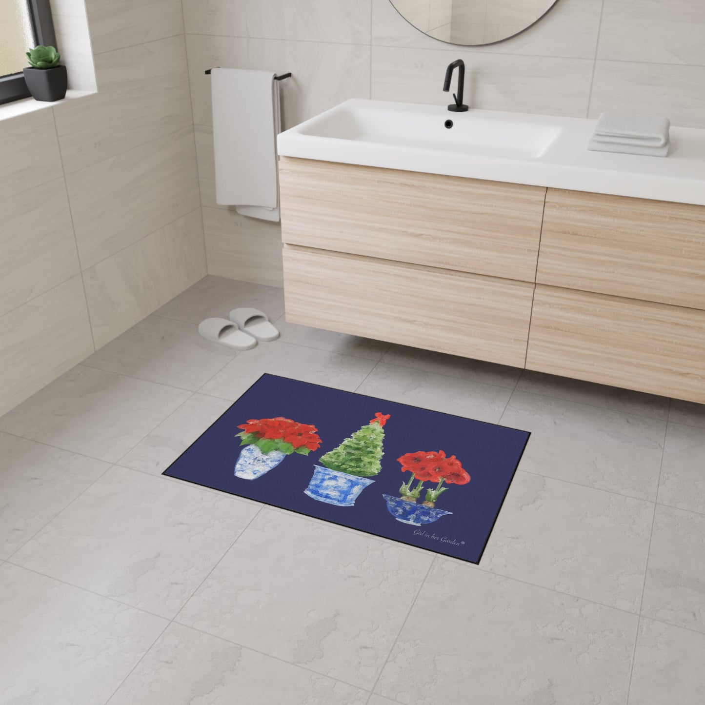 Heavy Duty Indoor Outdoor Rubber Floor Mat, Blue Christmas Trio